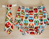 Owl Baby Boy Diaper Cover and Necktie Set (Ready to Ship)