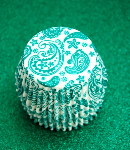 Jade Green Paisley Cupcake Liners 50 per pack