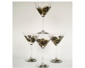 Hand Painted Martini Glasses - Gold and Black Modern Roses, Set of 4 Wedding Anniversary Custom Orders Margarita Cocktail