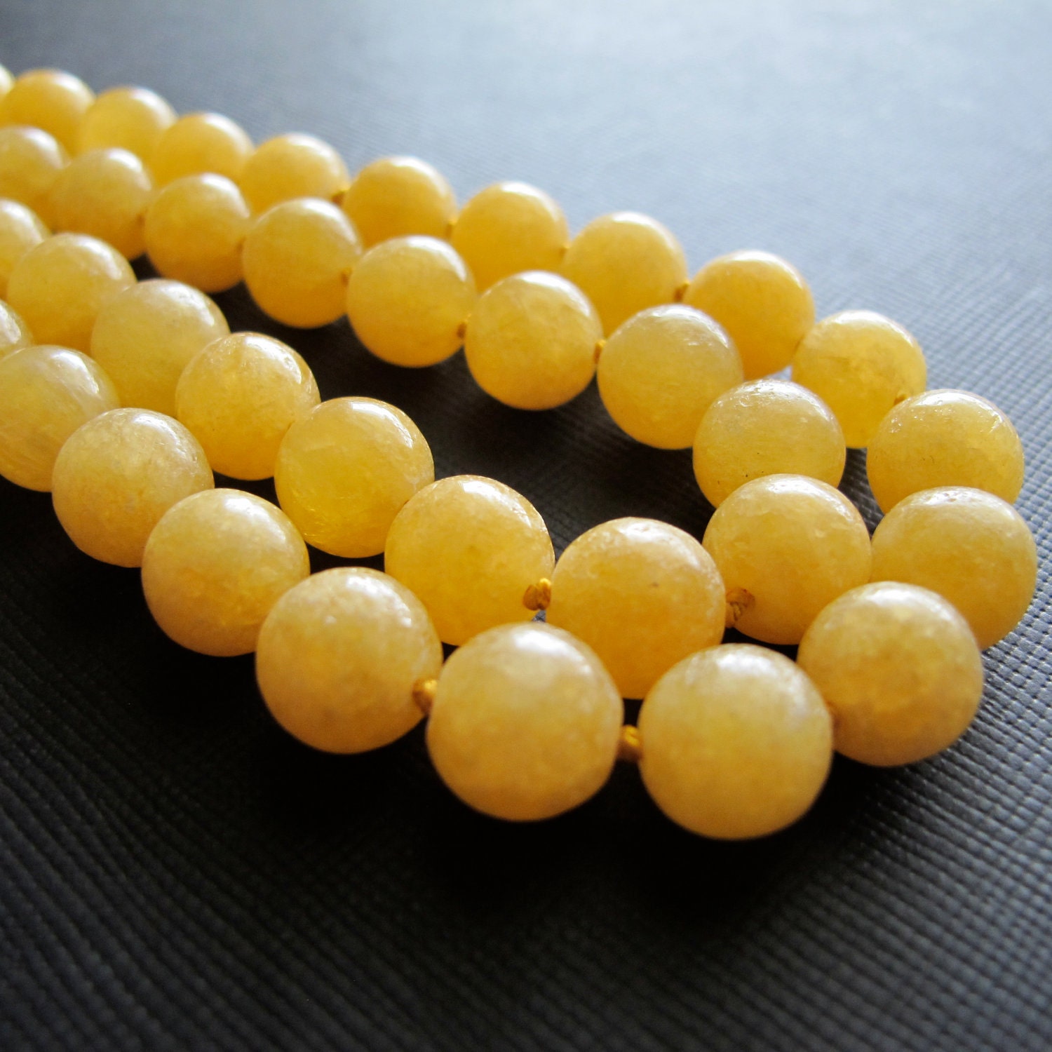 Yellow Stone Long Hand Knotted Necklace Calcite...Canary