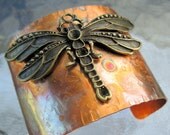 Copper Cuff Bracelet with Antique Brass Dragonfly