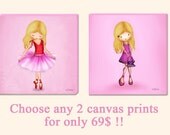 Girls pink wall art, children room decor, ready to hang canvas prints, nursery pink wall art, ballerina dancer, ballet art - Choose ANY two