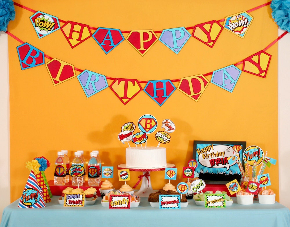 Superhero Birthday Party Package Personalized FULL Collection Set - PRINTABLE DIY - PS825x Il_170x135