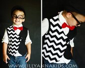 Boys Black White Chevron Vest