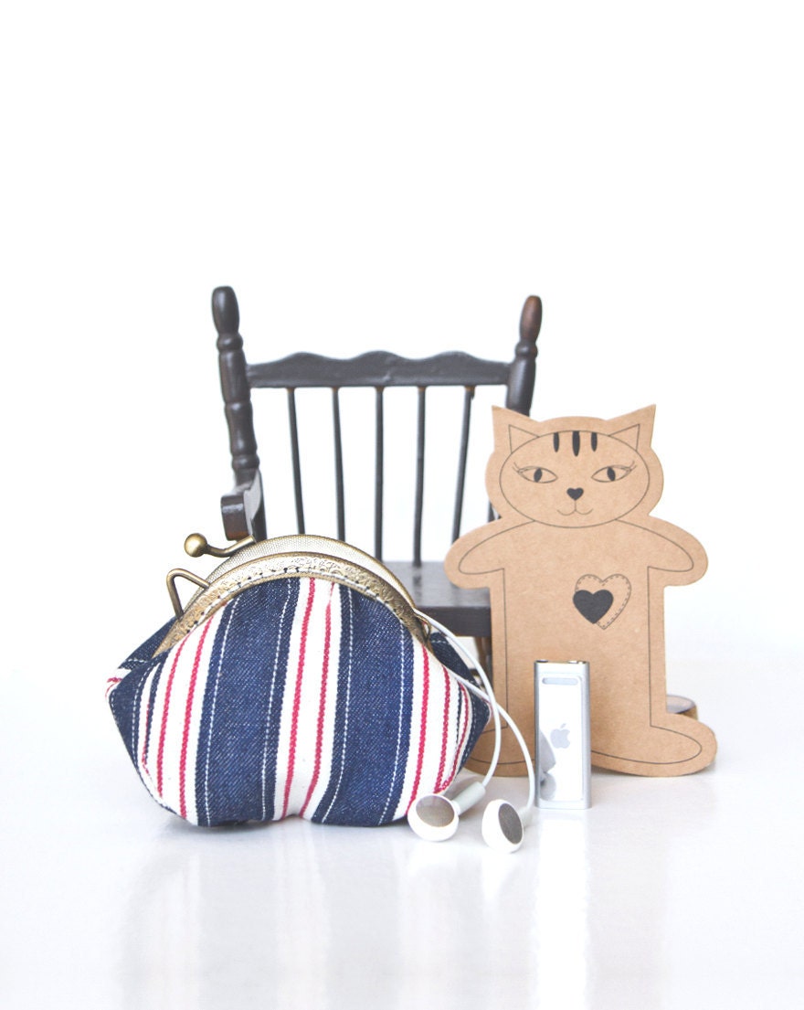 Nano Coin Purse (Wide Red White and Denim Stripe)