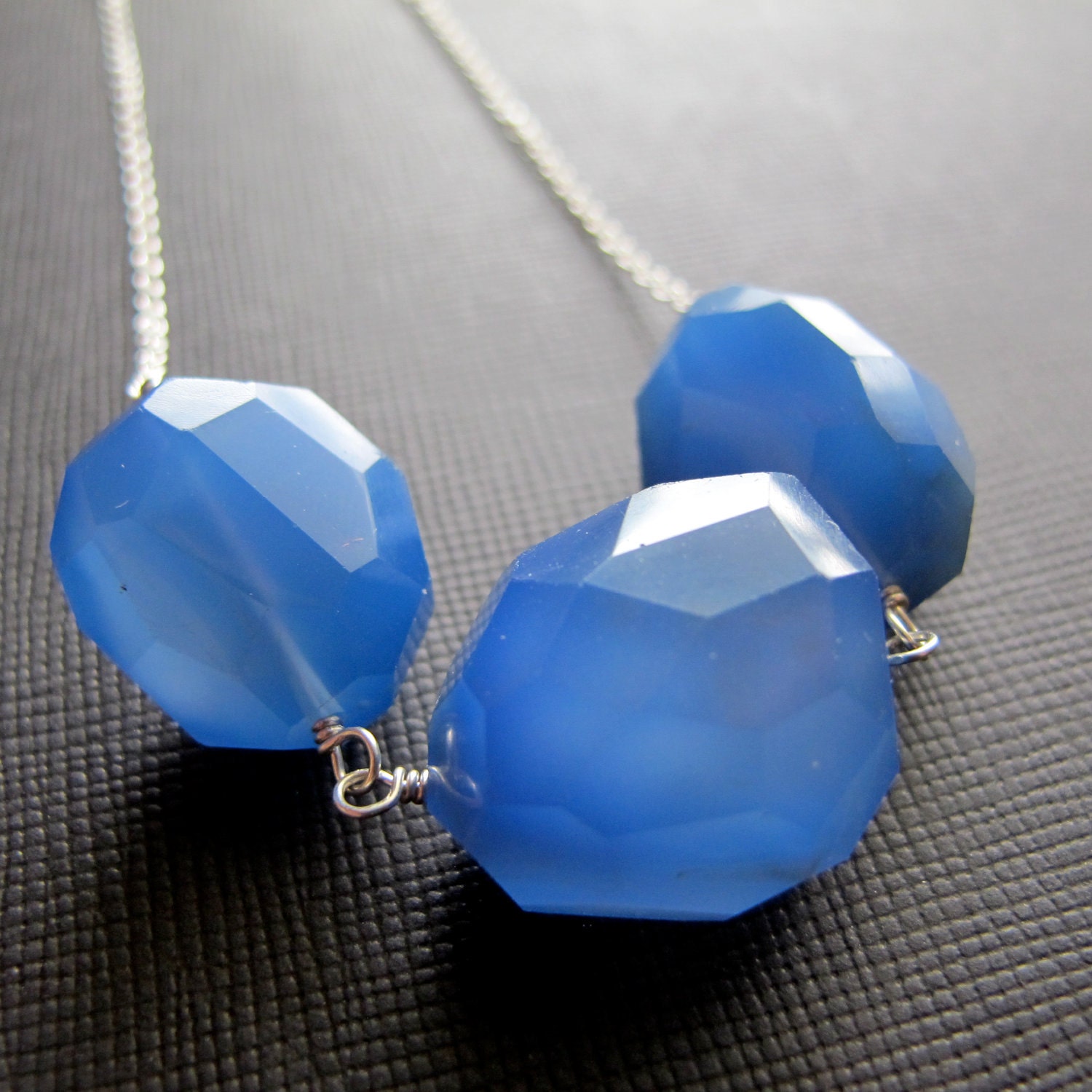 Blue Chalcedony Nugget Necklace Sterling Silver Chain...Cobalt