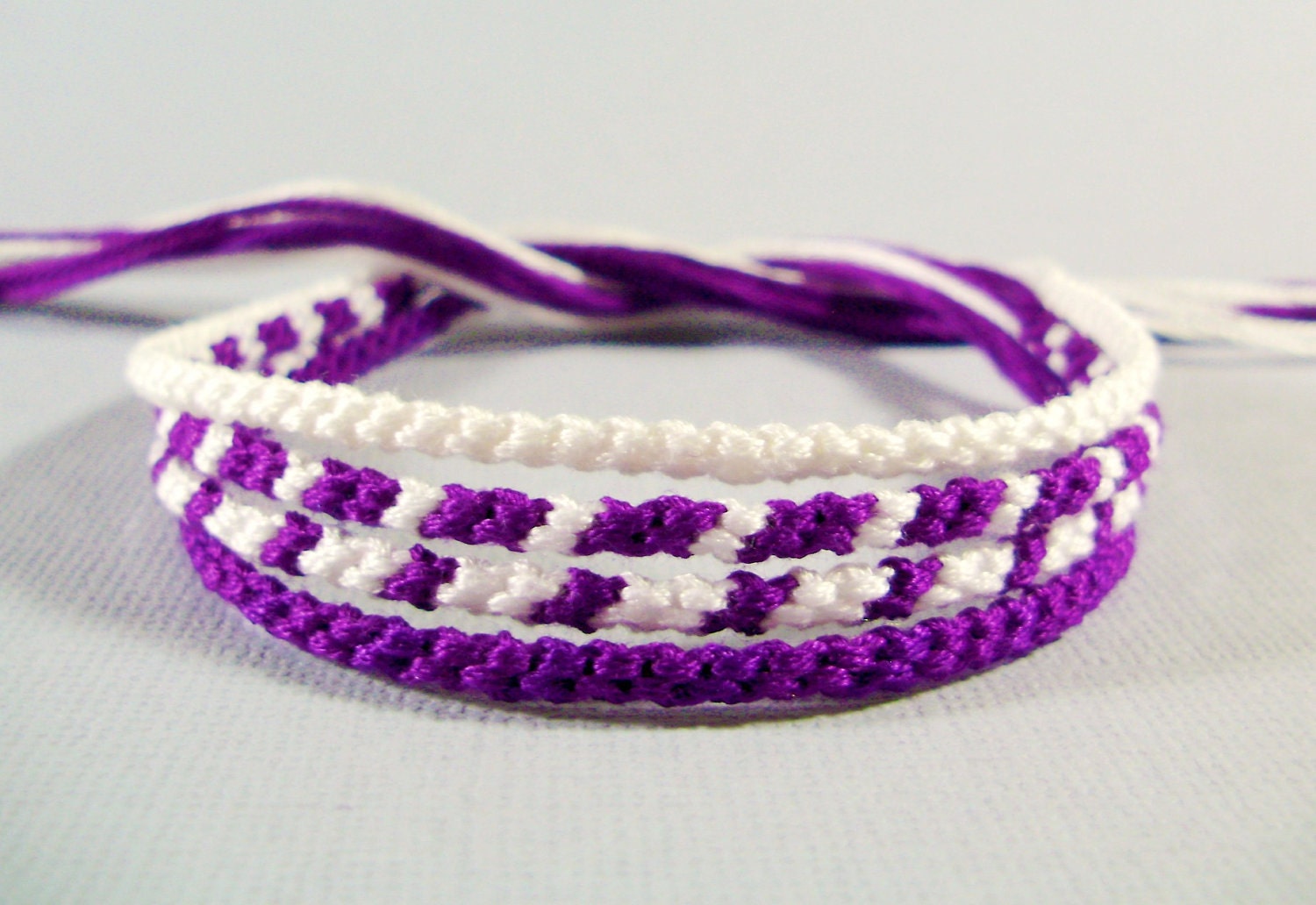 Handmade Friendship Bracelet Set - Four Thin Friendship Bracelets in Purple and White