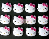 12 White Hello Kitty with pink bow Buttons