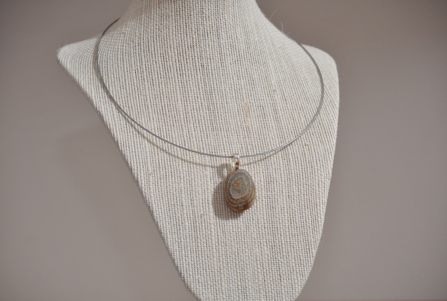 Beach Rock Necklace - Naturally Shaped Stone with Cream and Gray Bands