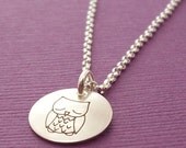Sleepy Owl Necklace in Sterling Silver - SMALL Charm - Hand Stamped Charm Necklace by Eclectic Wendy Designs