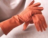 Vintage 50's or 60's Gloves, Long, Rust Orange, Size  Medium - momodeluxevintage