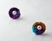 Crochet Earrings Studs Mini Circles Purple Berry Orange Teal Spring Green Turquoise
