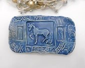 Horse Butter Dish Soap Dish Ceramic Sponge Holder Handmade Pottery w feet Navy Blue