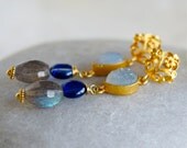 Druzy Earrings Blue Kyanite Labradorite Jewelry Gold Vermeil
