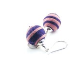 Felt Ball Earrings, Sterling Silver & Merino Wool, handcrafted felted pink and purple spirals, OOAK