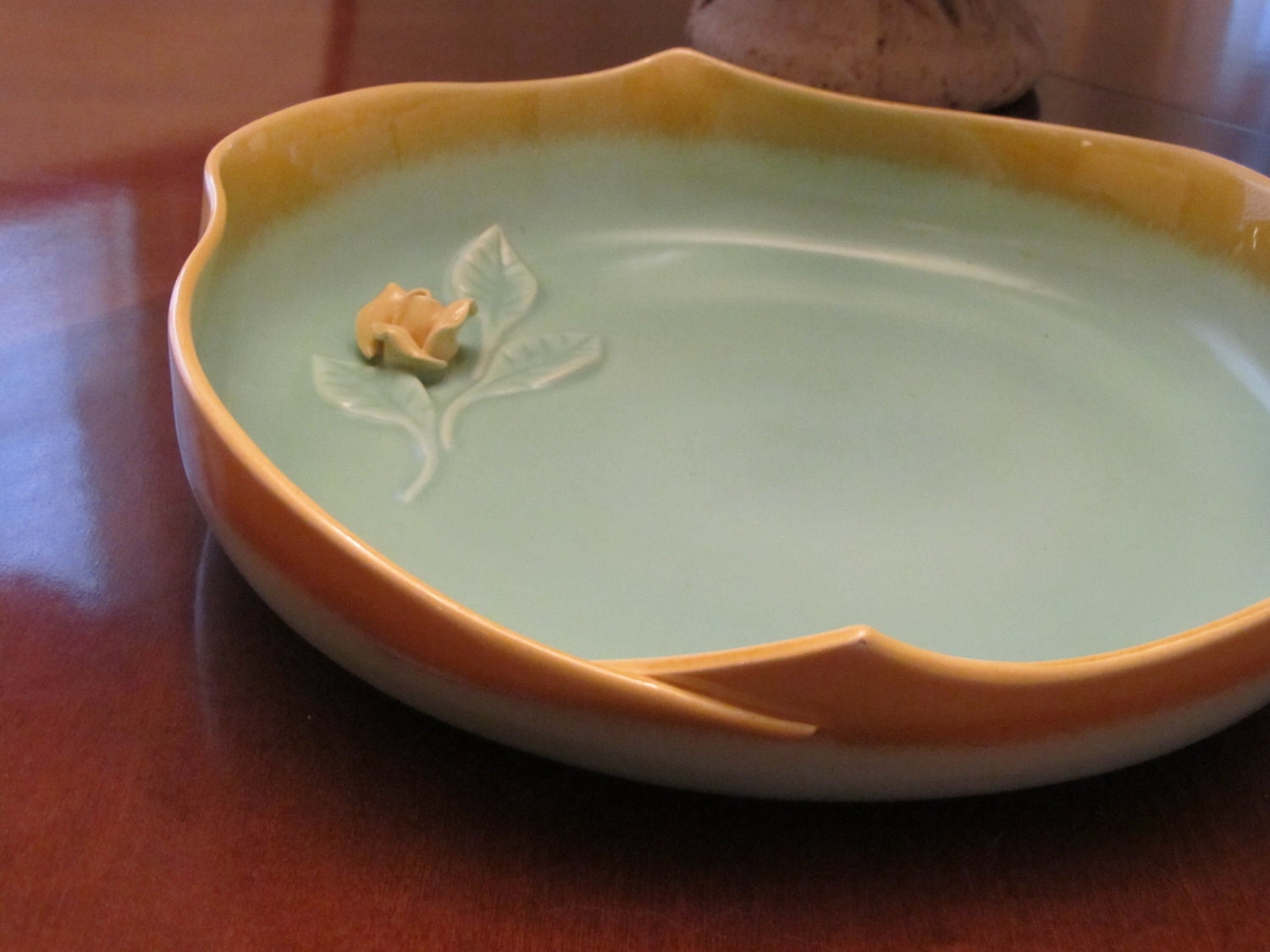 Vintage 40's California Art Pottery Bowl Turquoise and Yellow