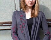 Cherry Blossom Wrap Long Sleeve Cardigan Navy Blue LARGE
