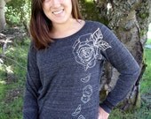 Rose Petals Long Sleeve Shirt Womens Organic Cotton Gray SMALL