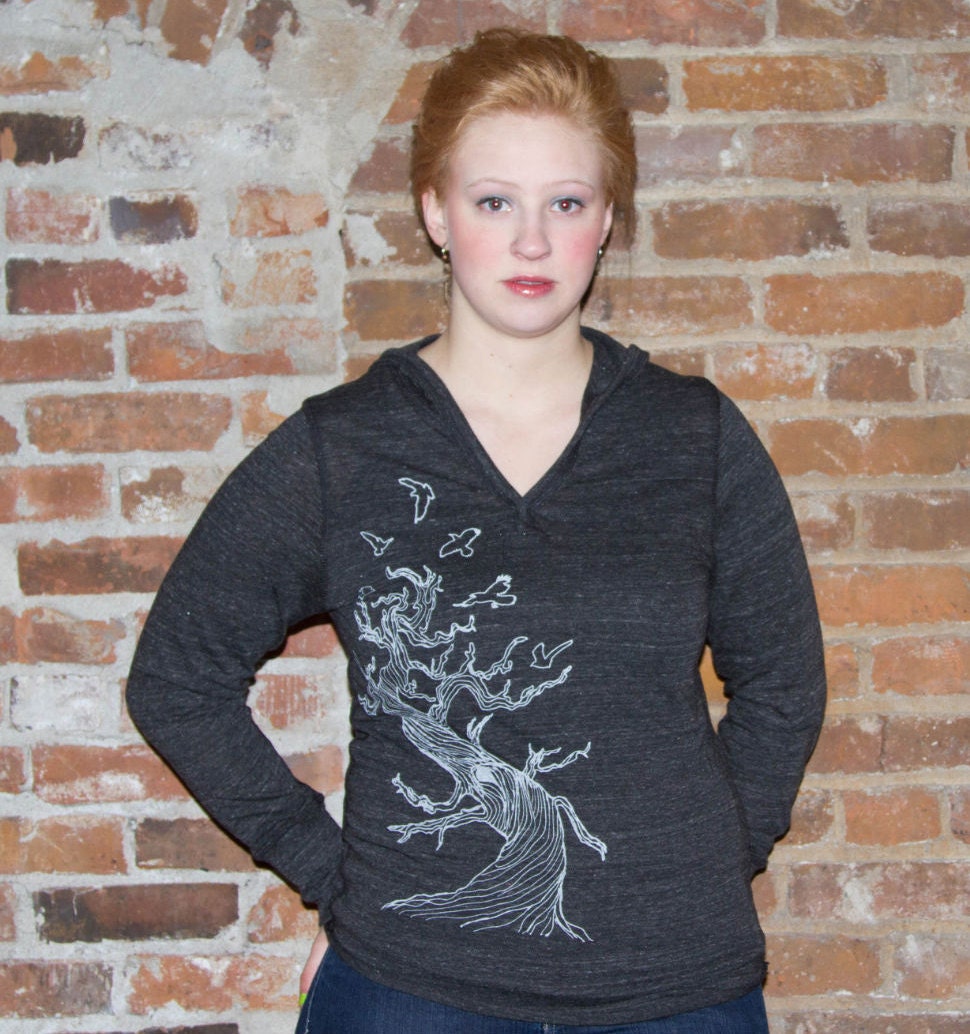 Twisted Tree Hoodie Organic Cotton Sweatshirt Dark Gray SMALL