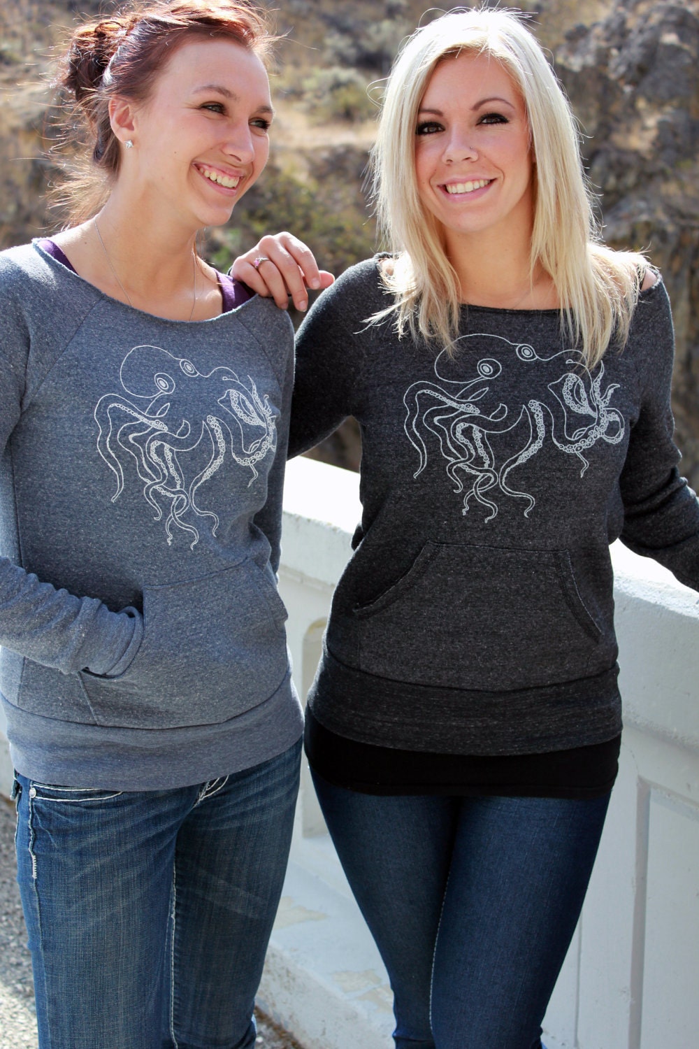 Octopus Sweatshirt Dark Gray Organic Cotton Womens SMALL