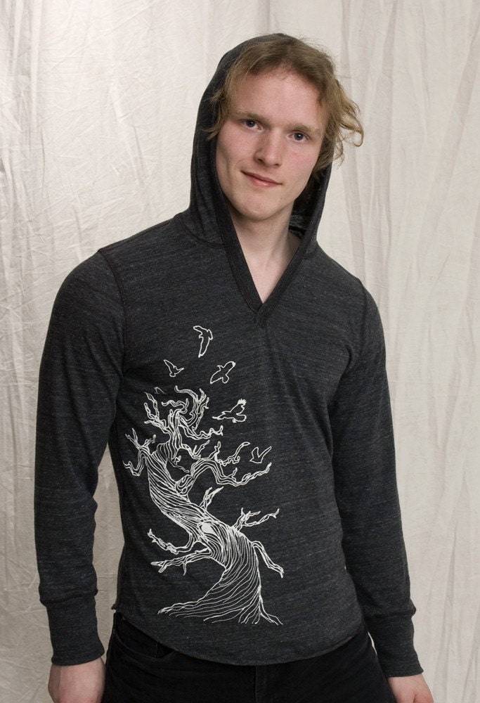 Twisted Tree Hoodie Organic Cotton Sweatshirt Dark Gray LARGE