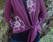 ON SALE Flower Wrap Top, Cardigan Long Sleeve Burgundy Womens SMALL