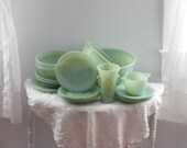 Jadite Jadeite Anchor Hocking Fire King Mint Green Serving Pieces Instant Collection  Alice and Jane Ray Saucers Swirl Mixing Bowls Set