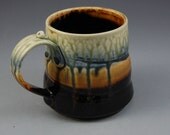 Mug Large Wide Ebony Brown Fern Green Blue Amber Handmade Porcelain by Mark Hudak