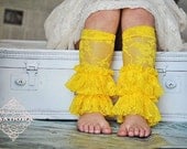 Girls Lace Ruffle Leg Warmers in Lemon Yellow - ISADORAKIDS