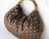 Brown Silk Handbag with Gold Bamboo Handles - Ready to Ship