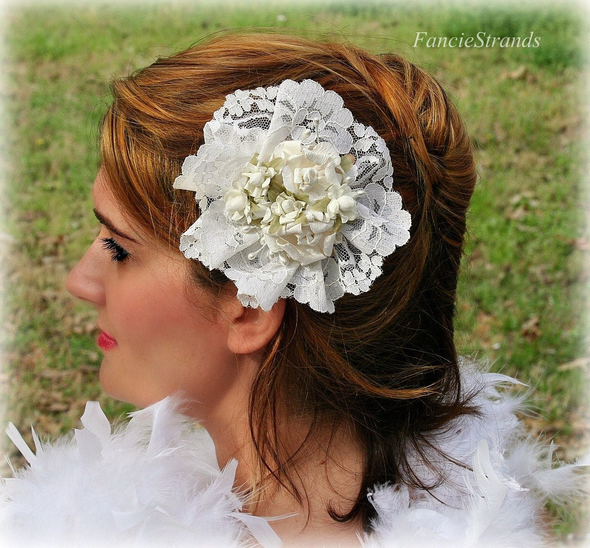 Lace Bridal Hair Flower, Clip, Fascinator, Vintage Inspired, Wedding Headpiece, Hairpiece, Hair Accessory, Ready to Ship