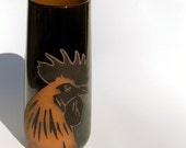 Chicken Vase - Handblown Glass in Orange and Black - Original Rooster Design