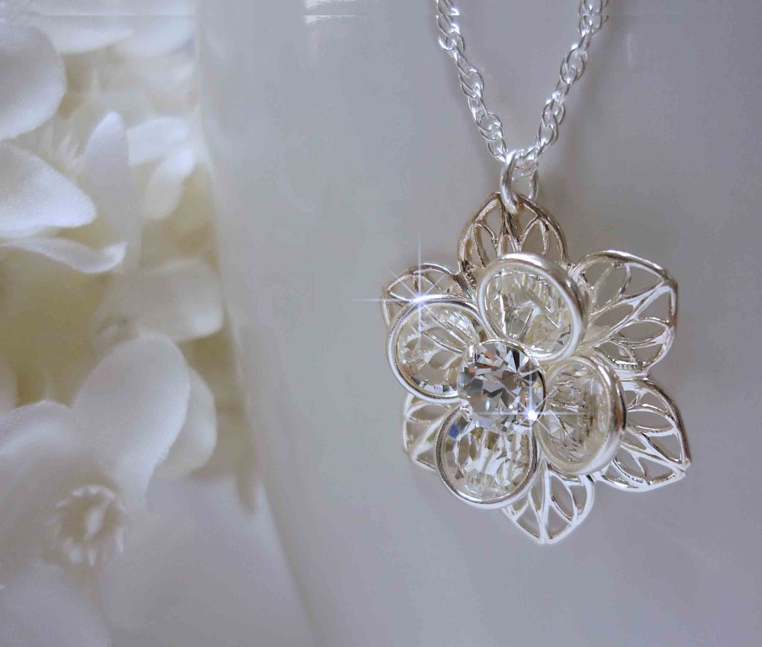 Vintage Inspired Flower Necklace, Filigree Jewelry, Vintage Silver Necklace, FREE SHIPPING