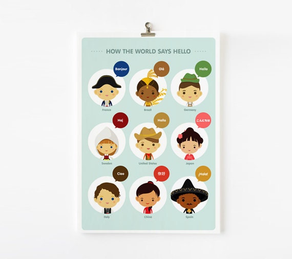 Children Decor How The World Says Hello with National Costume Children 8x10 poster