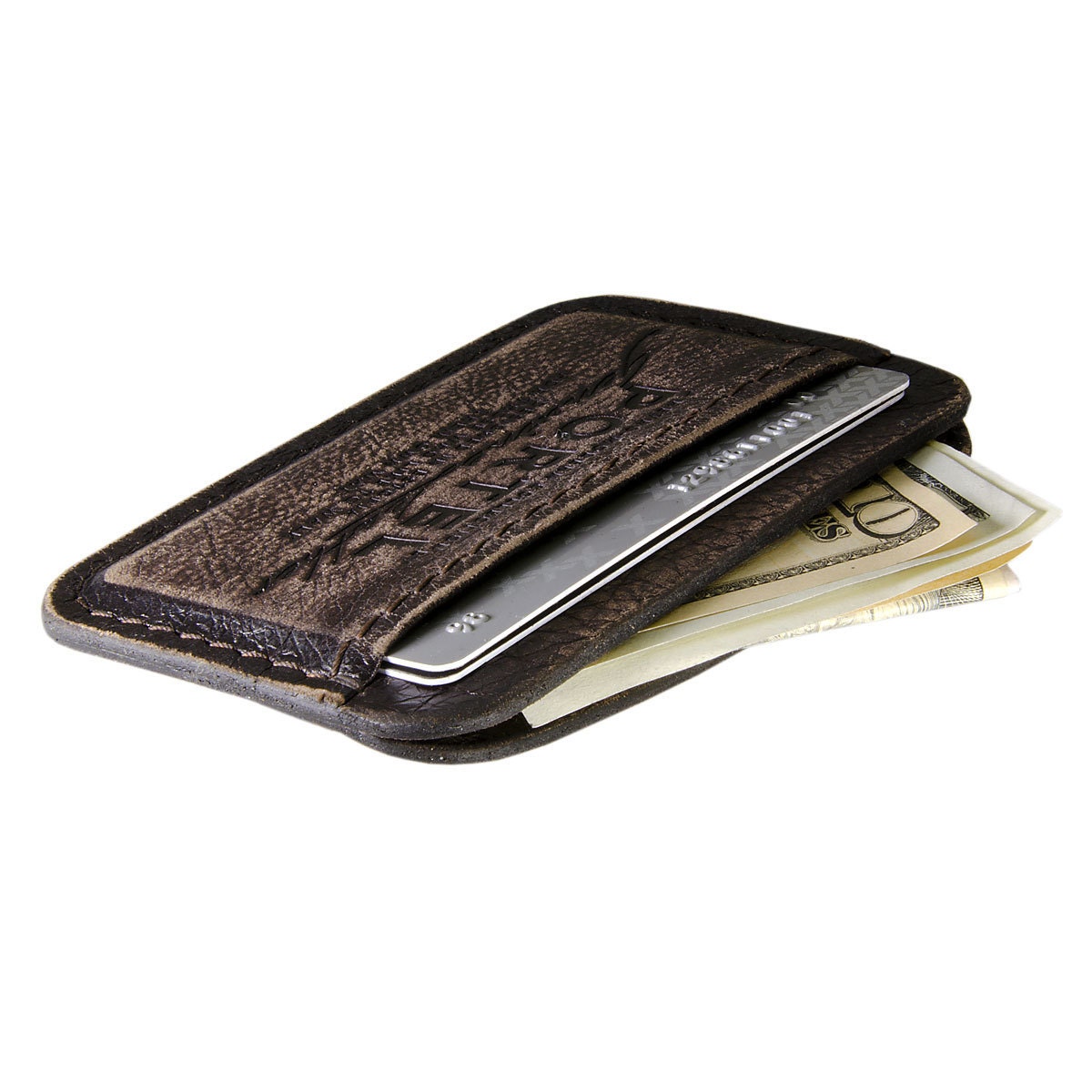 RETROMODERN aged leather Credit Card wallet - - DARK BROWN