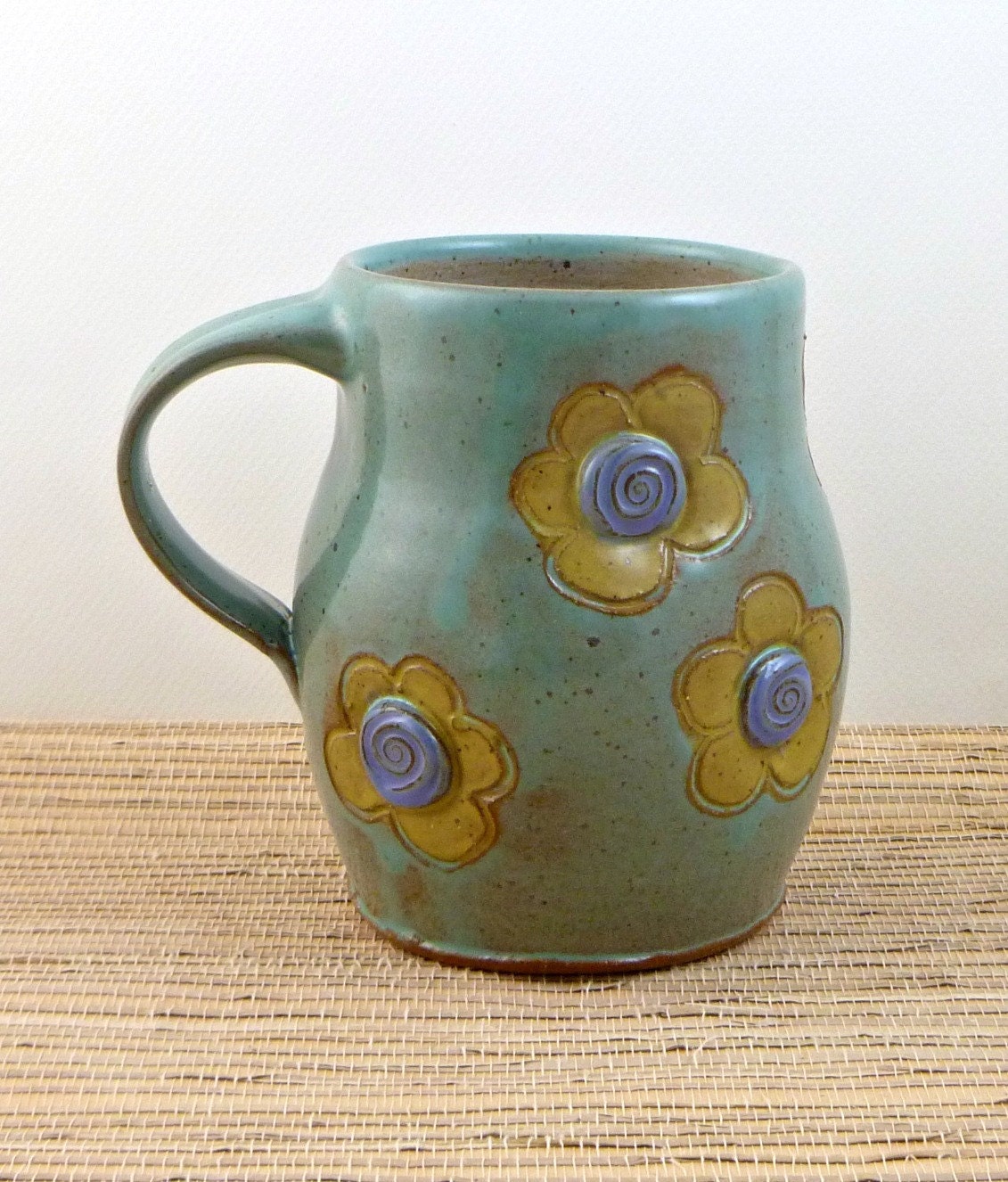 Yellow Daisy Mug Stoneware Turquoise