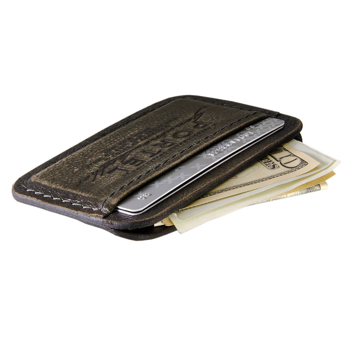 RETROMODERN aged leather Credit Card wallet - - MILITARY GREEN