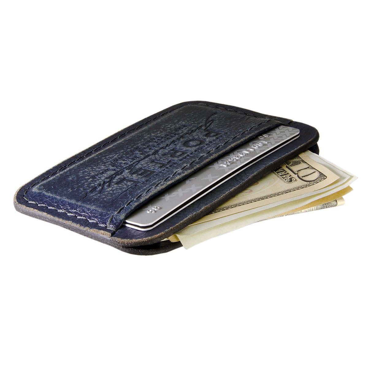 RETROMODERN aged leather Credit Card wallet - - BLUE JEANS
