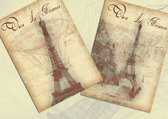 Viva La France -5 x 7 inch Large Size Digital Collage Sheet for Printable jpg  Vintage Ephemera - pixelbar