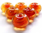 Handmade lampwork bead - set of 6 very orange lampwork beads - SoozBeads