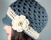 Visor Beanie Hat in Slate Gray, Cream, Avocado Green, Open Weave