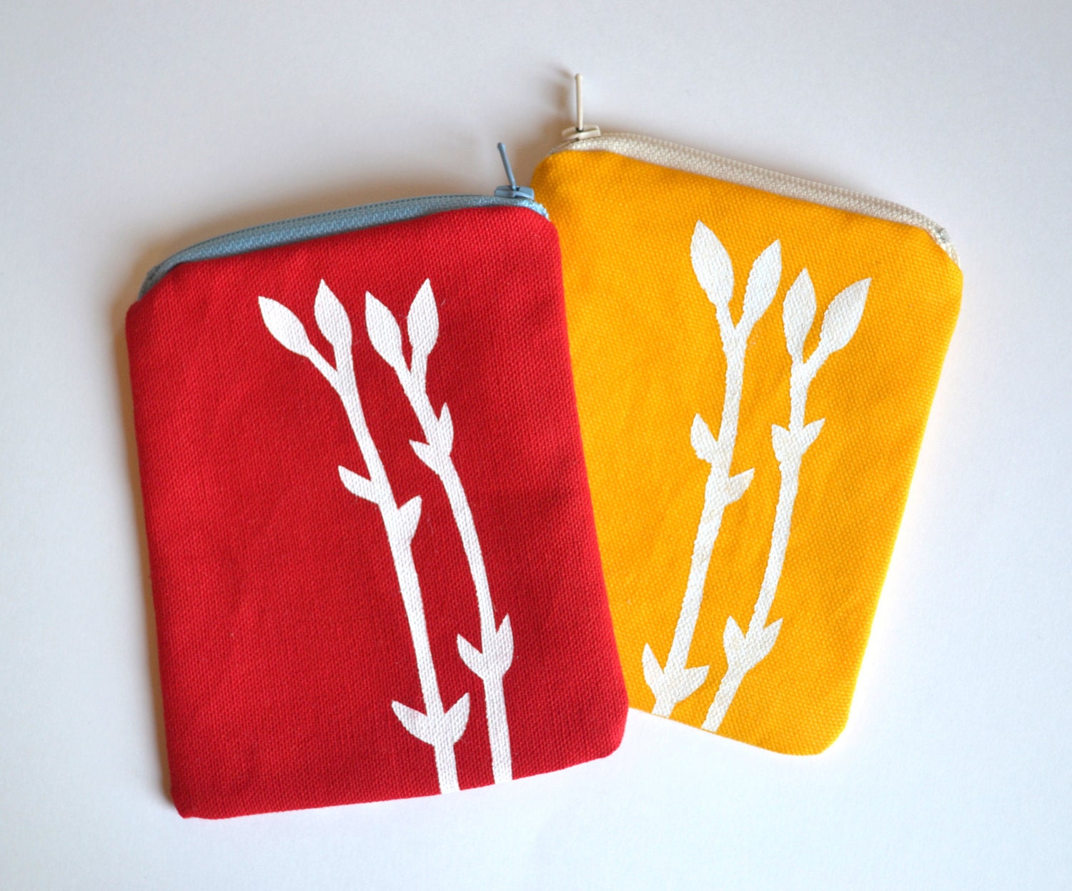 Digital Camera Case or Gadget Case Hand Printed Spring Bud in Red or Yellow - littlehenstudio