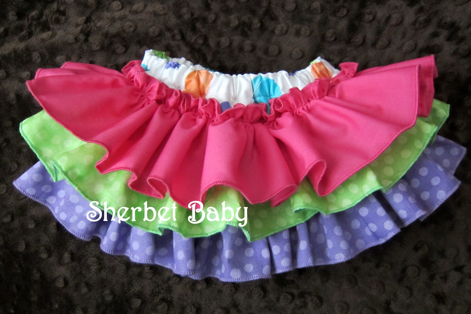 READY TO SHIP size 0 - 3 months Sassy Pants "Double Bubble" Ruffle Diaper Cover Hot Pink Lime Green Purple Ruffles