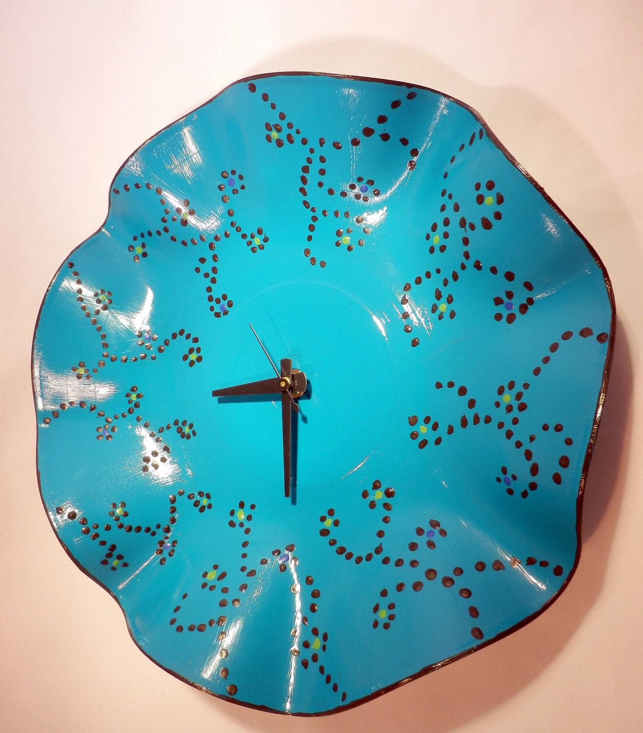 Teal  Wall Clock,  Painted Record Clock