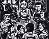 Jesus eats with friends