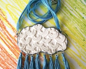 polymer clay necklace - Every Silver Lining Has a Cloud - The Pessimist necklace - cloud-shaped inside-out bib necklace with tassles - HunkiiDorii