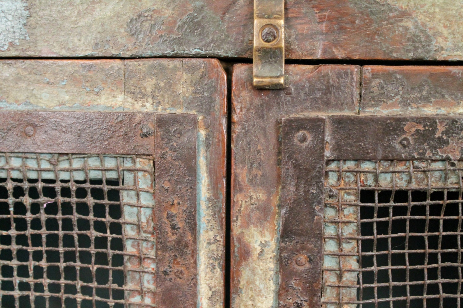 Vintage Blue Cabinet with Chicken Wire