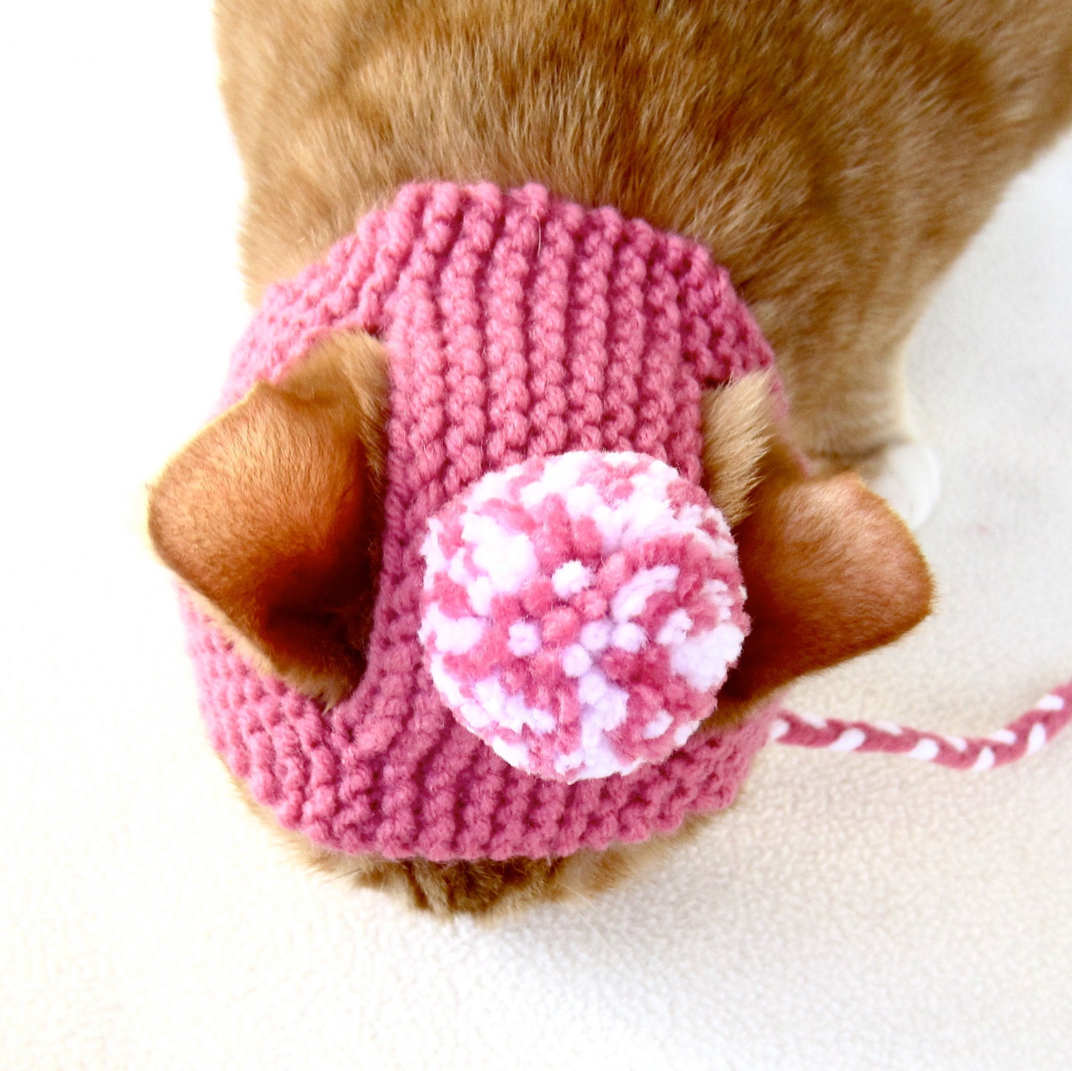 Pom Pom Cat Hat - Pink and White