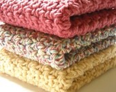 Crochet Cotton Dishcloths Kitchen Country Colors Red Yellow Set of 3 Handmade