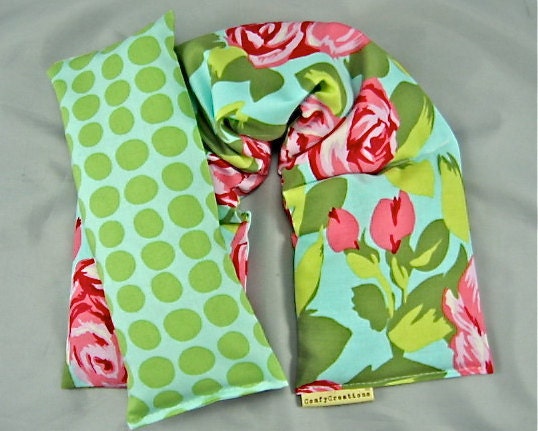 Neck Shoulder  Wrap Eye Pillow Set Hot and Cold Therapy Organic Flaxseed Rice Lavender Scented Tumble Rose Pink Mothers Day
